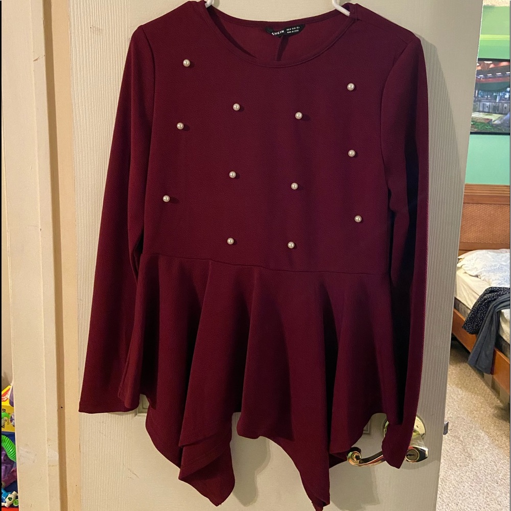Burgundy long sleeve blouse